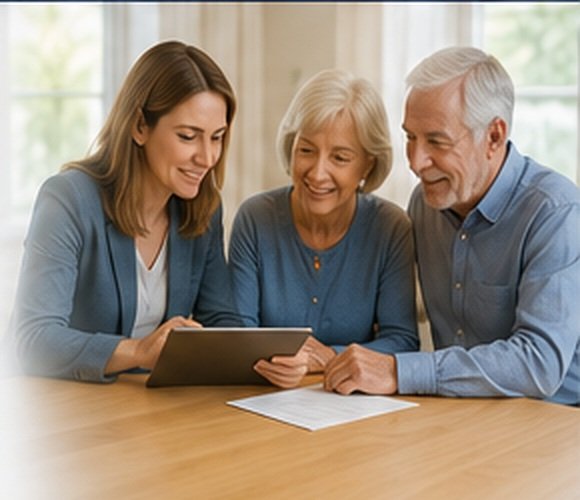 Senior couple reviewing Final Expense coverage options with a professional